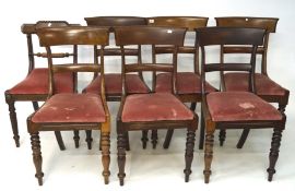 Seven early 20th century mahogany bar back dining chairs.