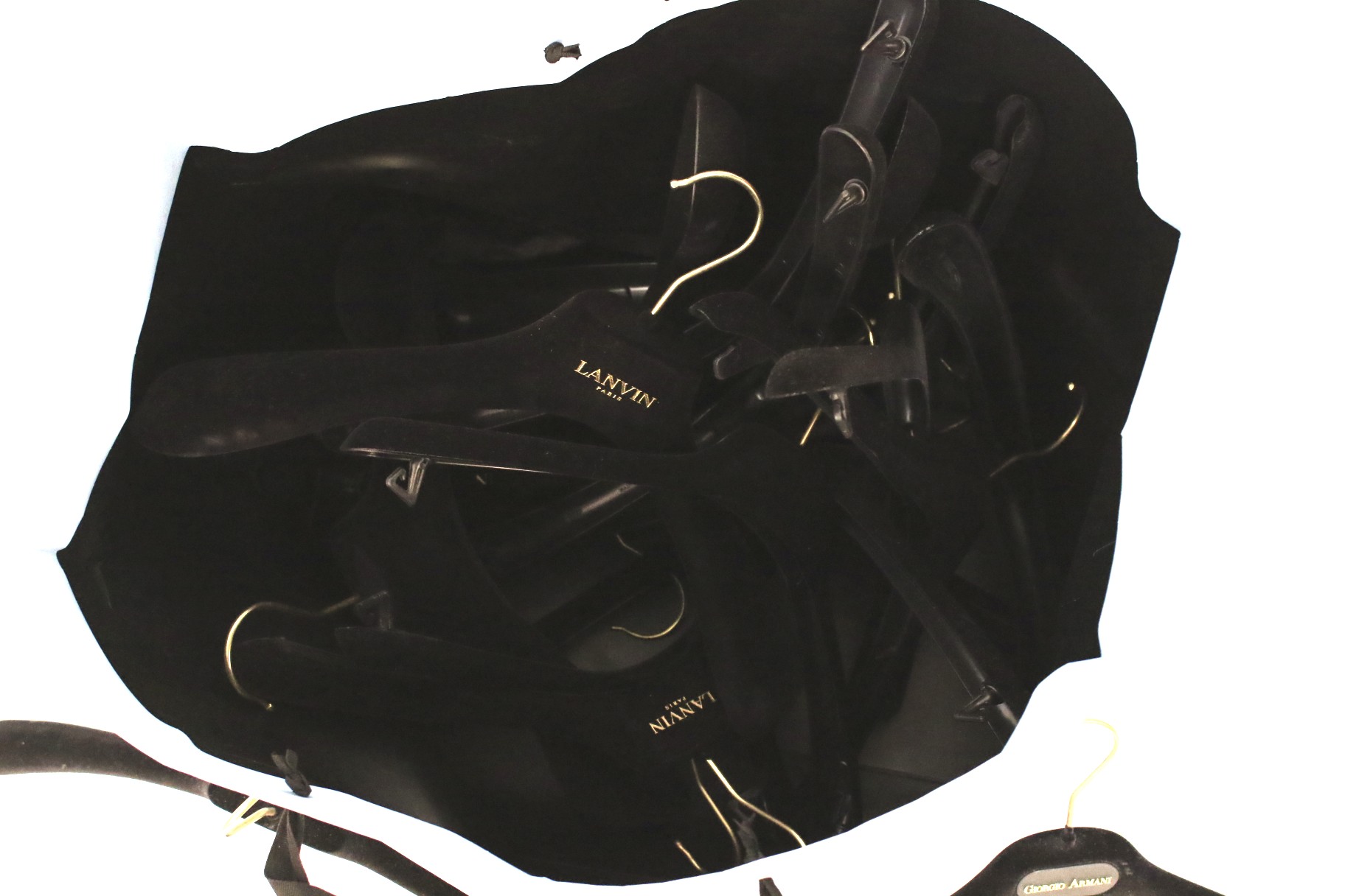 An assortment of black fabric coated coat hangers by Giorgio Armani, Lanvin, etc. - Image 2 of 2