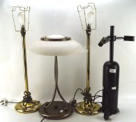 A pair of contemporary brass table lamps and two others.