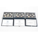 Three Royal Mint proof coin collections, for the years 1986, 1987 & 1988.