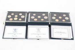 Three Royal Mint proof coin collections, for the years 1986, 1987 & 1988.