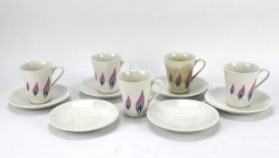 Five vintage British Gas coffee cups and six saucers.