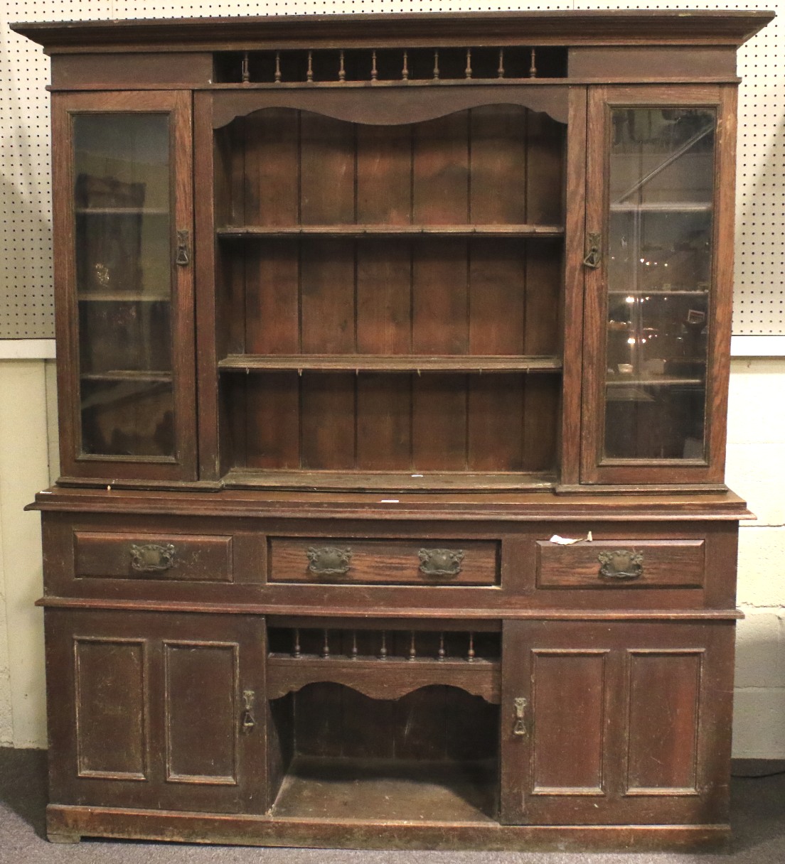 Early 20th century oak glazed sideboard.