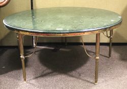 A mid-century faux marble topped gilt-metal mounted circular coffee table.