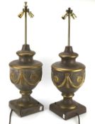 Two contemporary painted table lamps in the form of classical urns.