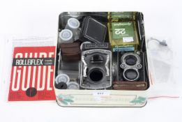 A disassembled Franke & Heidecke Rolleiflex TLR 6x6 medium format camera with 1:3.