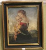 After William Dyce (Scottish, 1806-64), a print on canvas of Madonna and Child, 20th century.