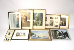 A group of prints and paintings. Of various motifs and sizes, some framed and glazed.