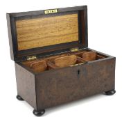 A late 19th century burr walnut adapted tea caddy Fitted with three compartmentalised trays,