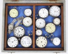 Fifteen silver cased pocket watches and a ladies wristwatch.