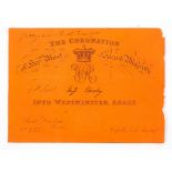 A ticket for Westminster Abbey for the 'Coronation of Her Most Sacred Majesty' (Queen Victoria).