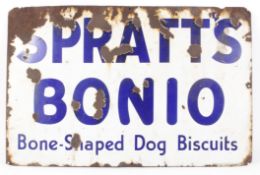 A Spratts Bonio boned shaped dog biscuit enamel sign.