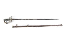 A 19th century officer's sword with scabbard. Marked E.