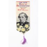 A woven silk Stevengraph bookmark featuring 'The Late Earl of Beaconsfield'.