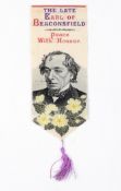 A woven silk Stevengraph bookmark featuring 'The Late Earl of Beaconsfield'.