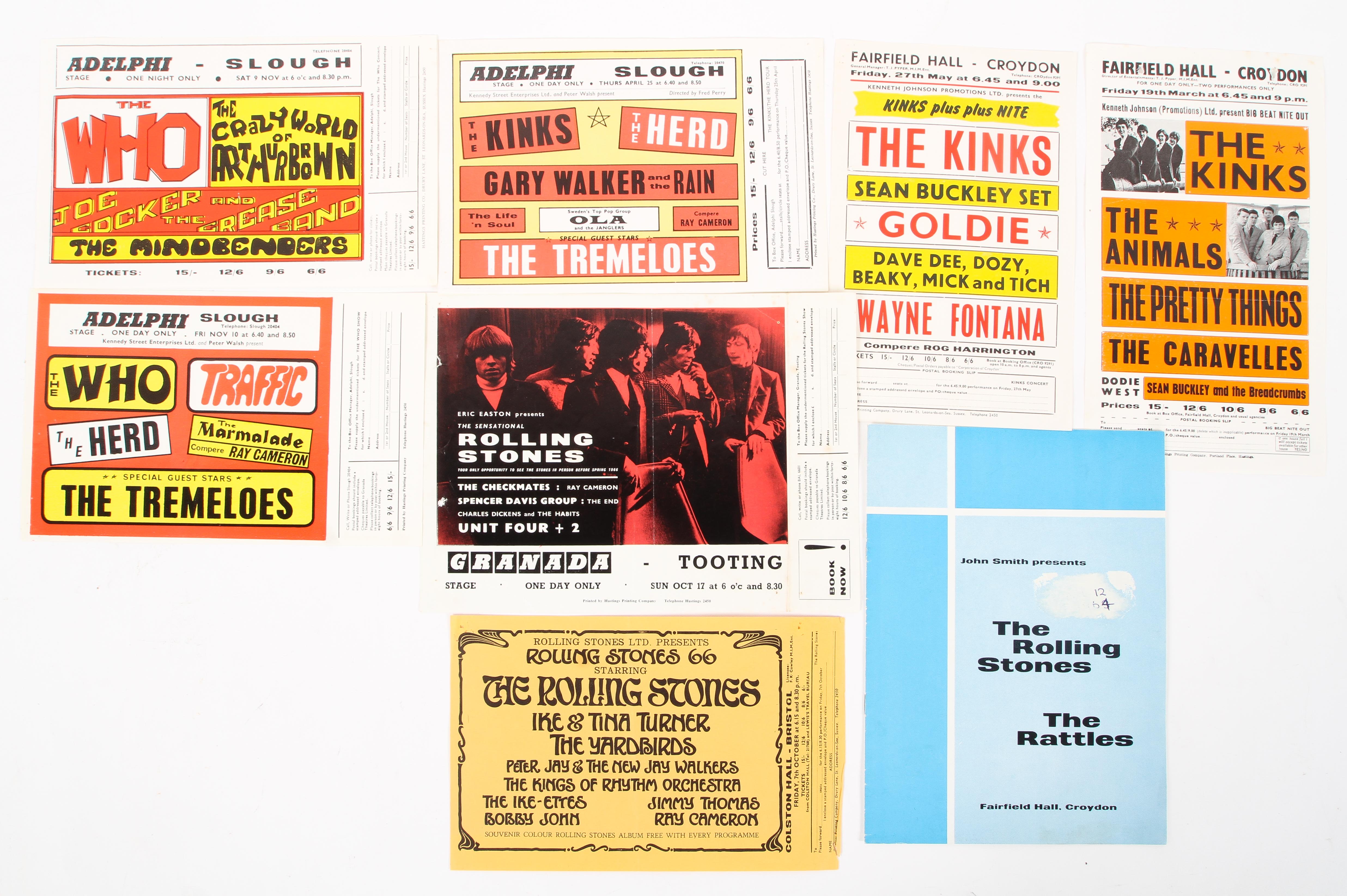 A collection of music handbills, circa 1960s.