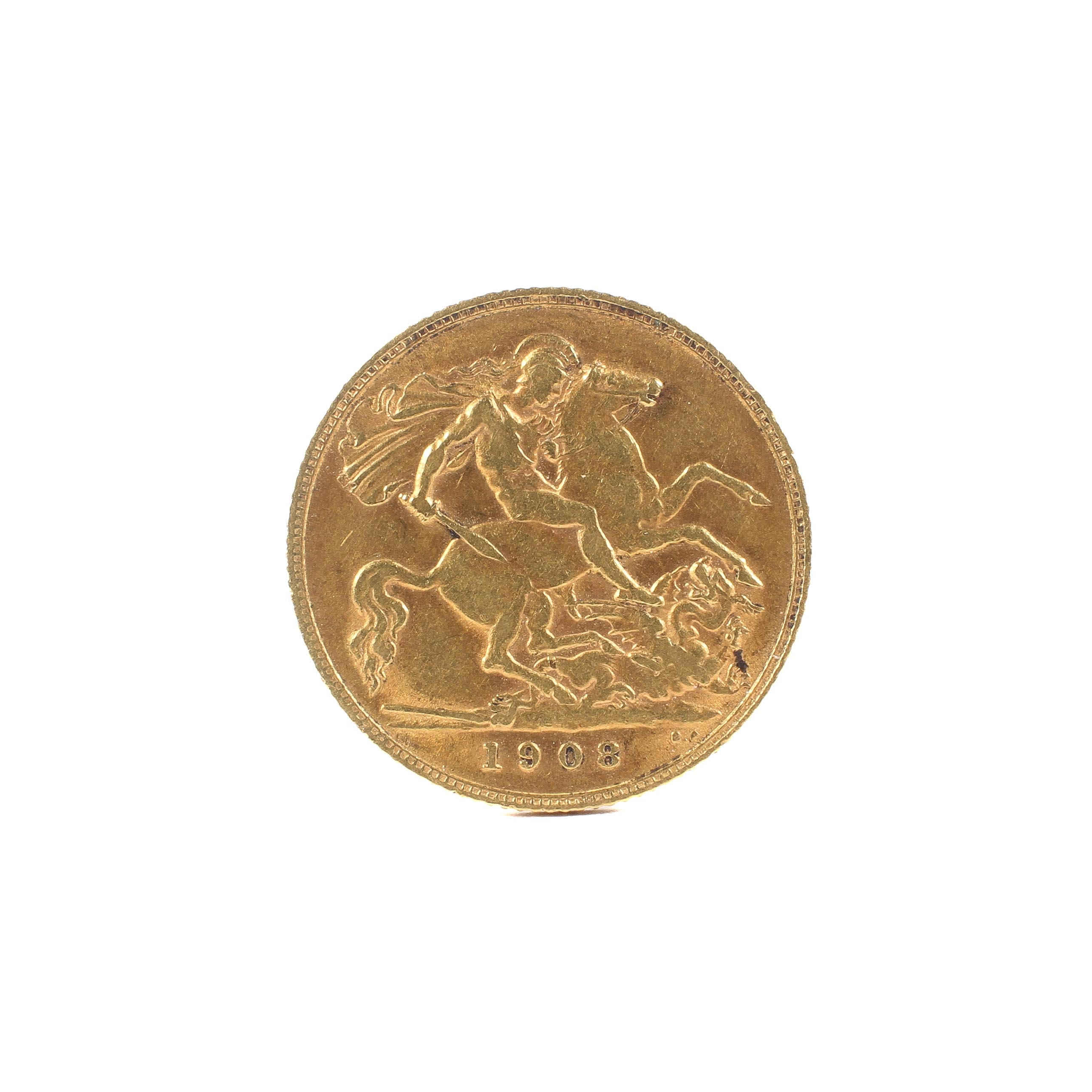 An Edward VII 22ct gold half sovereign. Dated 1908, weight 4g. - Image 2 of 2