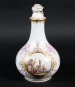 A 19th century Meissen bottle vase and cover. With blue crossed swords and star mark, incised H.