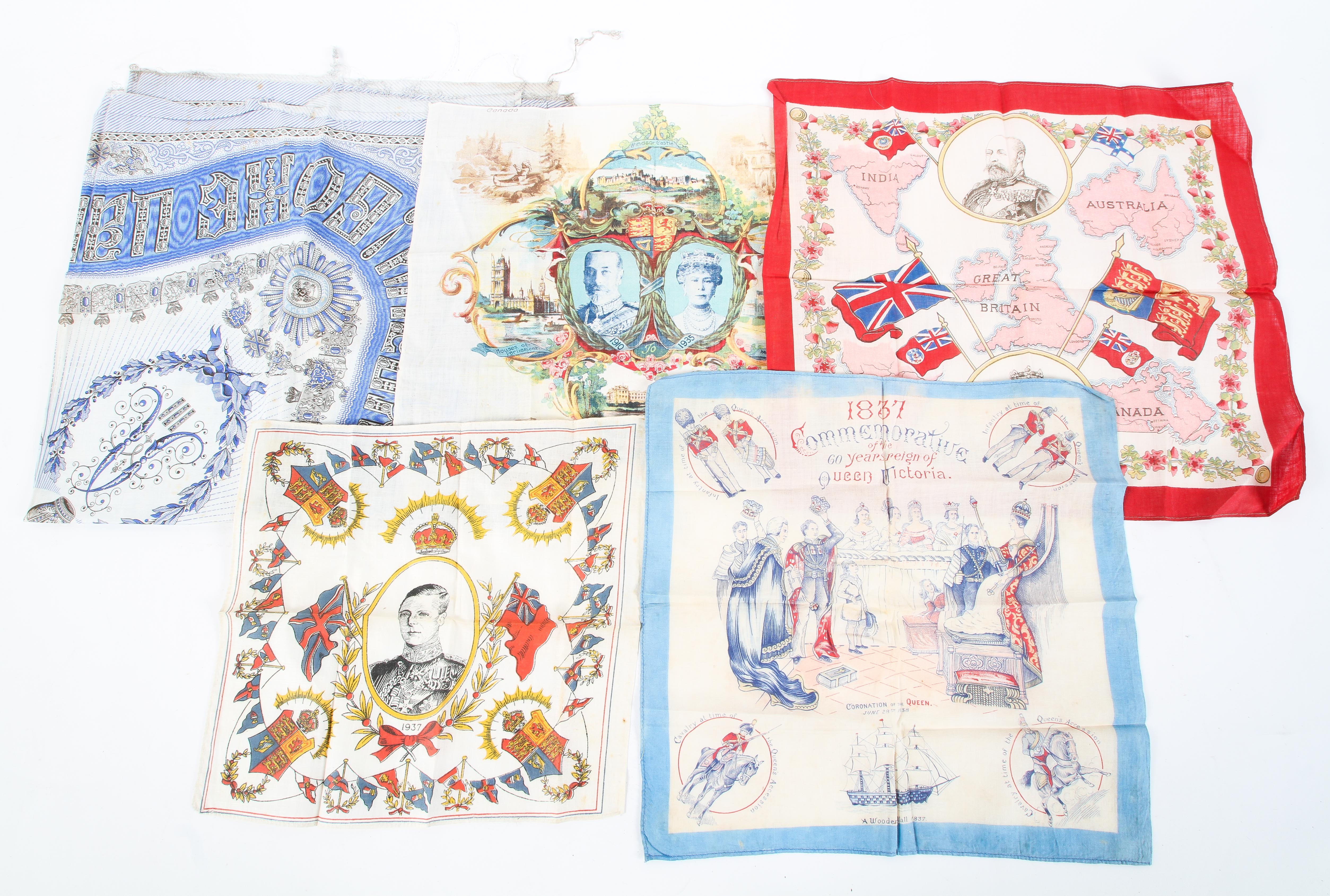 A collection of commemorative handkerchiefs.