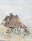Attributed to Helen Allingham (1848-1926), a thatched cottage in landscape, watercolour.