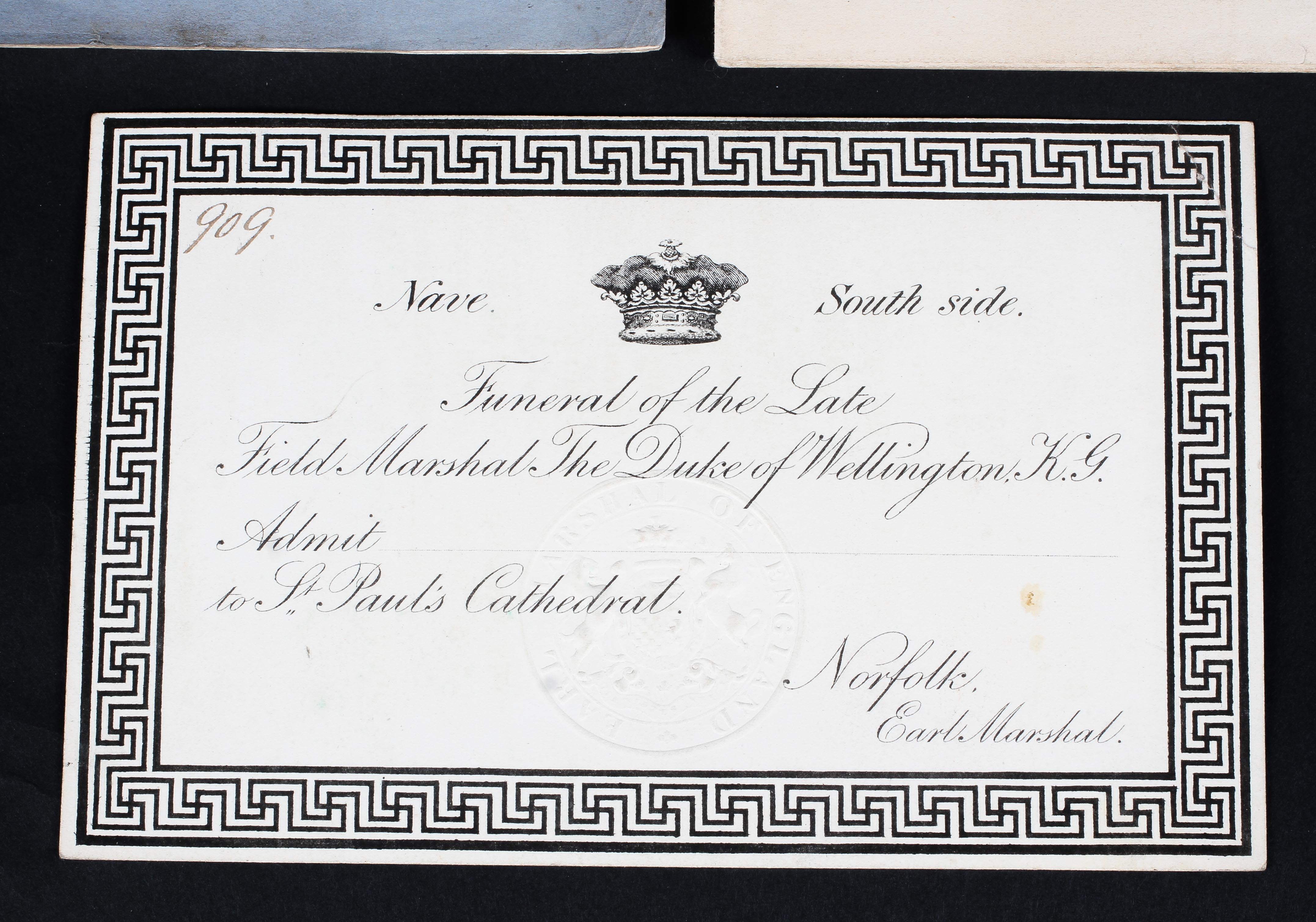 Ephemera relating to the funeral of the Duke of Wellington. To include a St. - Image 4 of 4