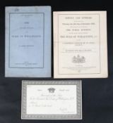 Ephemera relating to the funeral of the Duke of Wellington. To include a St.
