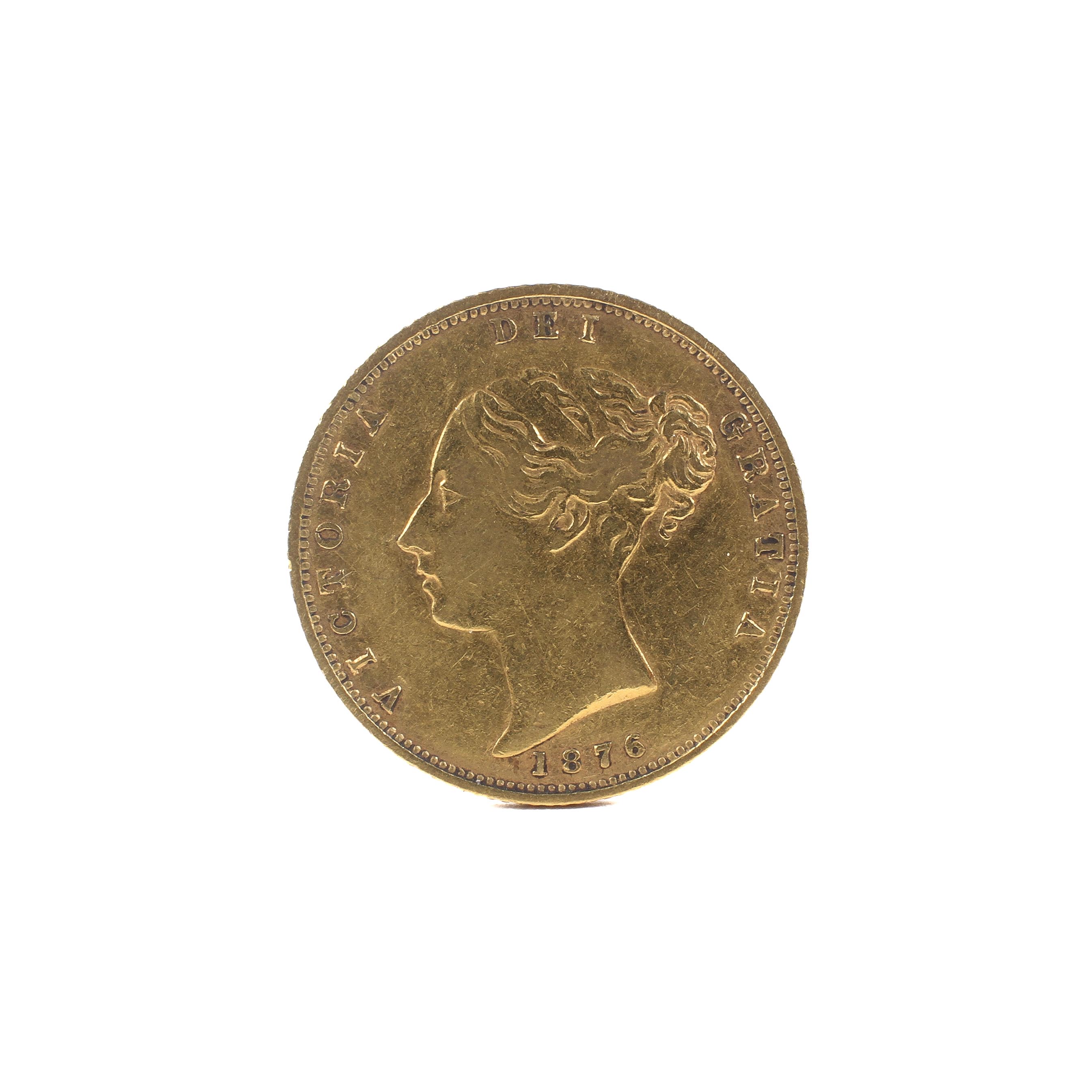 A Victoria young head shield back 22ct gold half sovereign. Dated 1876, weight 4g.