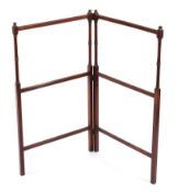 A Georgian mahogany folding towel rail. Six rails, with four turned finials, L55.5cm x H91.