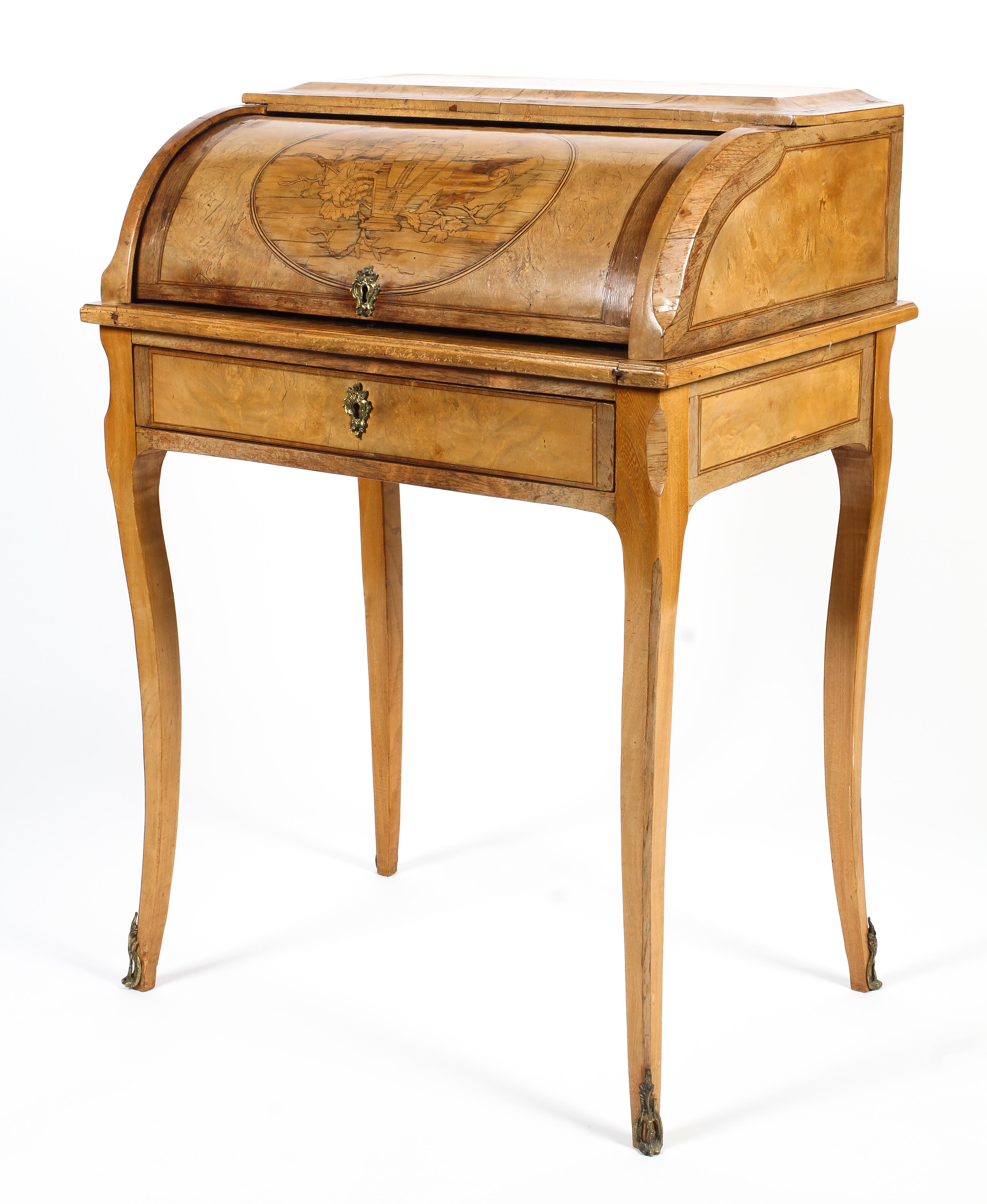 A late 19th century French style walnut and gilt-metal mounted marquetry ladies writing bureau.