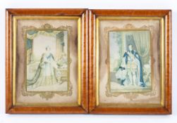 A pair of 19th century coloured prints depicting Queen Victoria and Prince Albert.