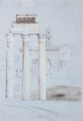 James William Giles (1801-70), The Temple of Jupiter Stator, pencil and watercolour on grey paper.