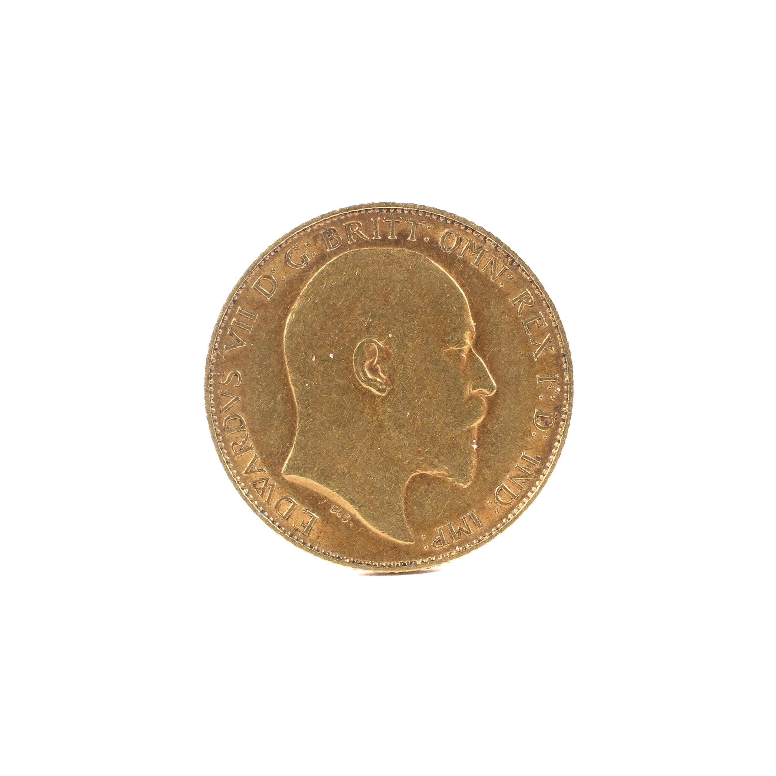 An Edward VII 22ct gold half sovereign. Dated 1908, weight 4g.