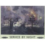 A framed vintage British Railways poster titled Service by Night, after David Shepherd.