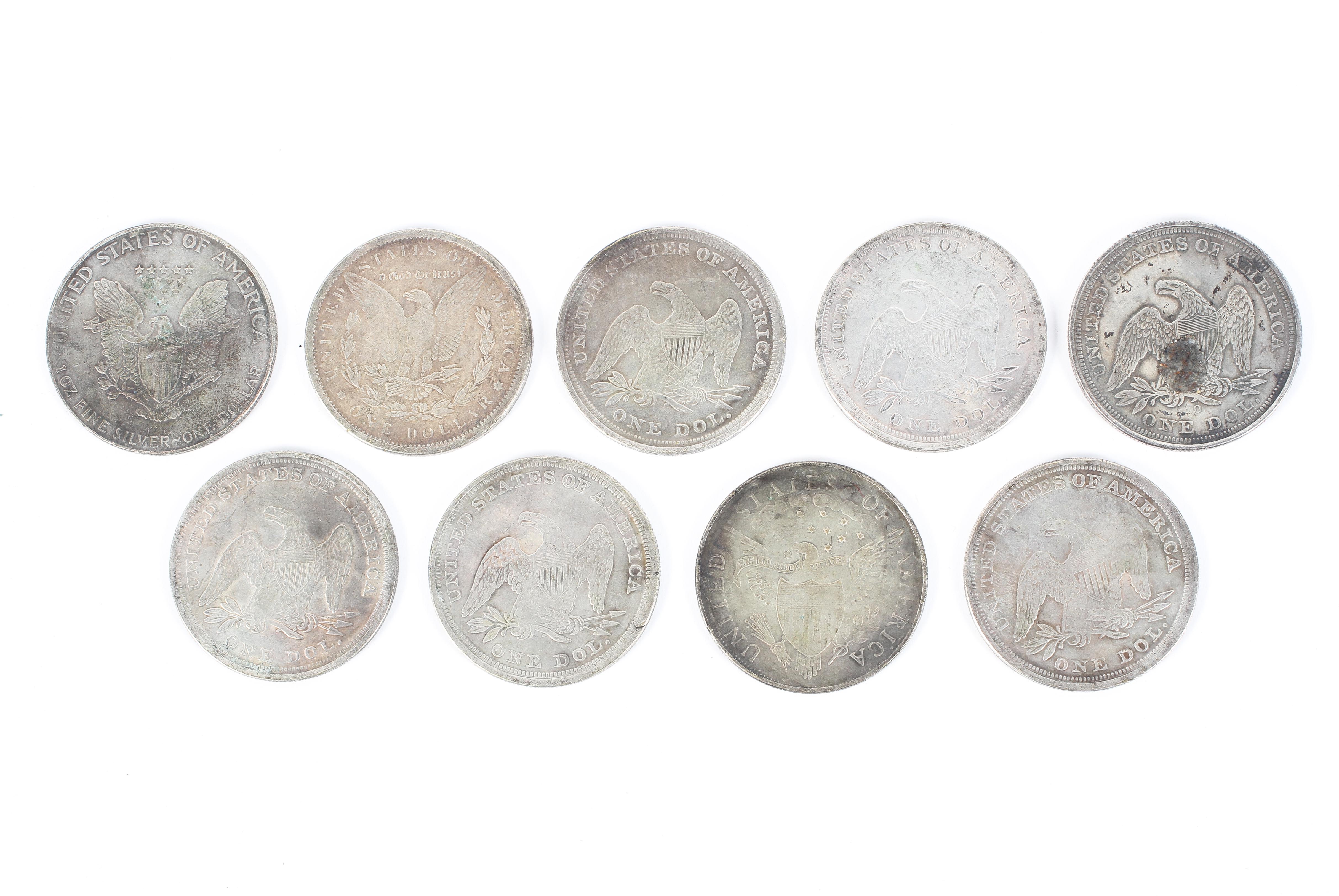 A collection of American dollar coins including reproduction and mid-19th century examples. - Image 2 of 2