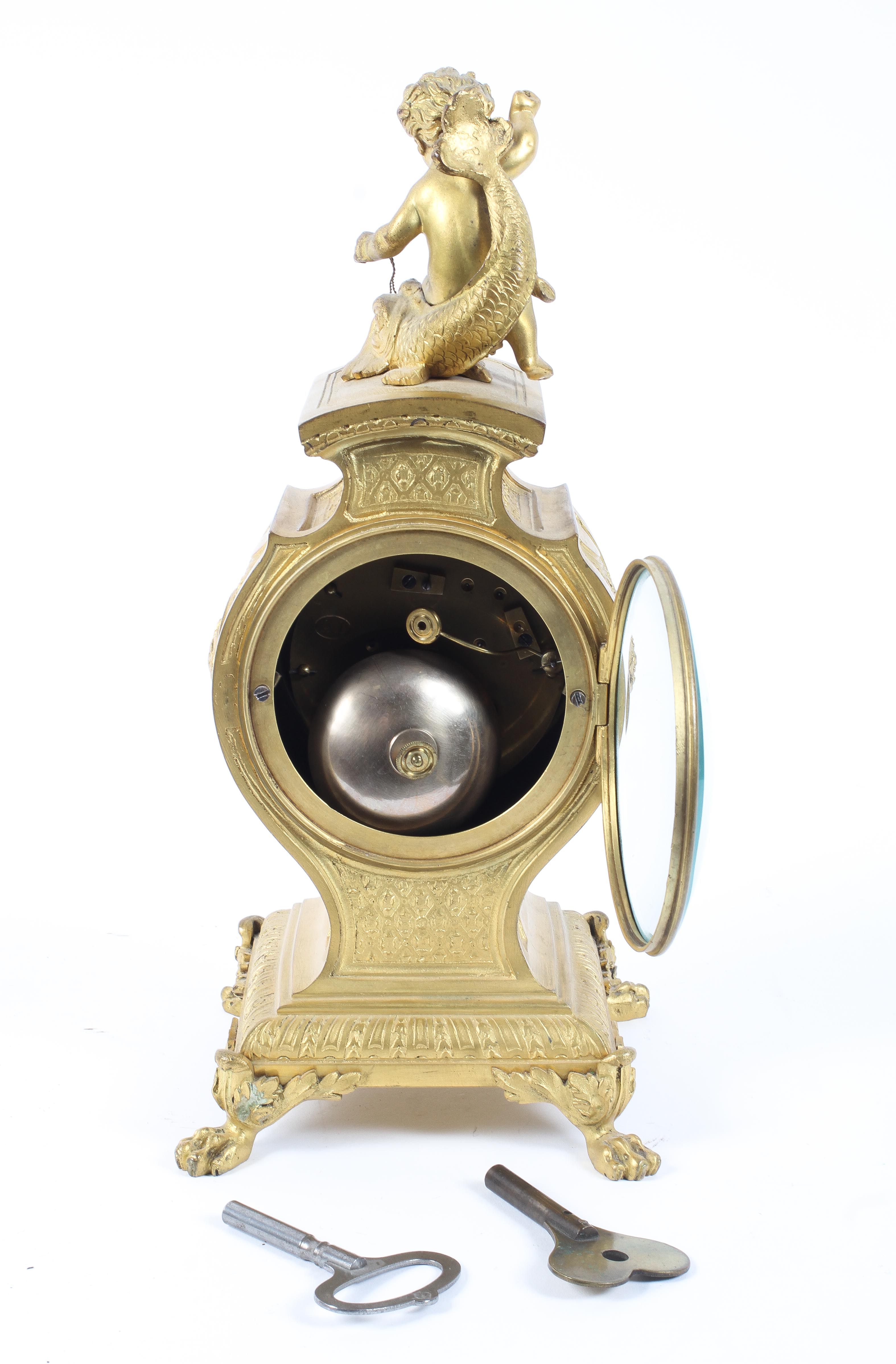 A 19th century gilt metal mantle clock. - Image 2 of 2