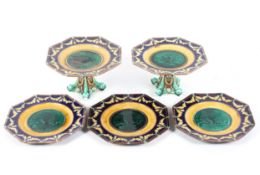 A Wedgwood majolica octagonal part dessert service, circa 1880.