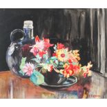 Isabel Joan Clarke Gillan (British, 20th Century School), Flowers and Old Flagon, watercolour.