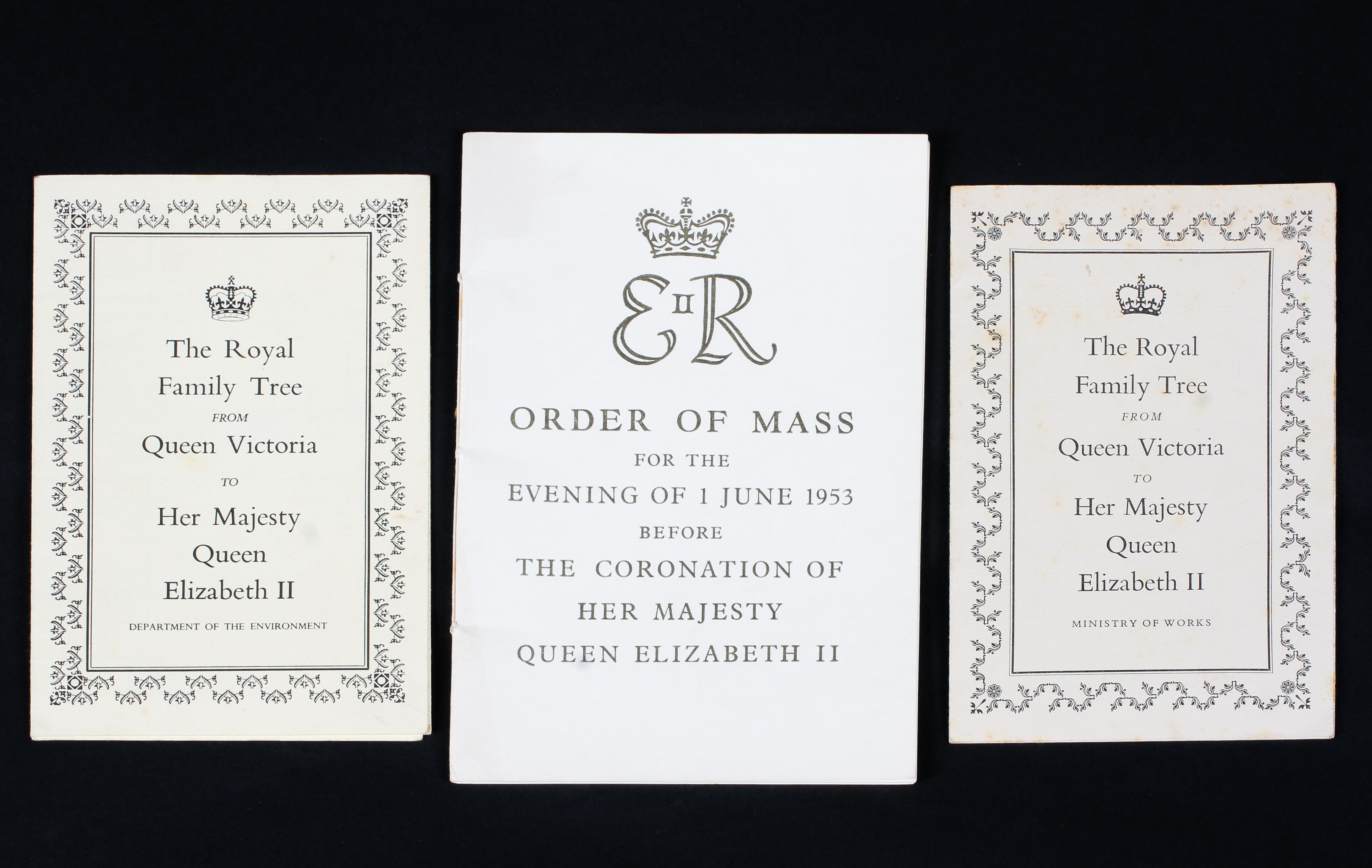 A copy of Elizabeth II 'Order of Mass' and two 'Royal Family Trees'.