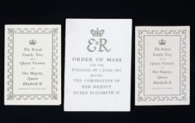 A copy of Elizabeth II 'Order of Mass' and two 'Royal Family Trees'.