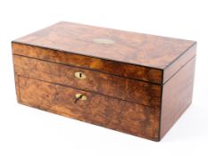 A 19th century burr walnut work box with single drawer.