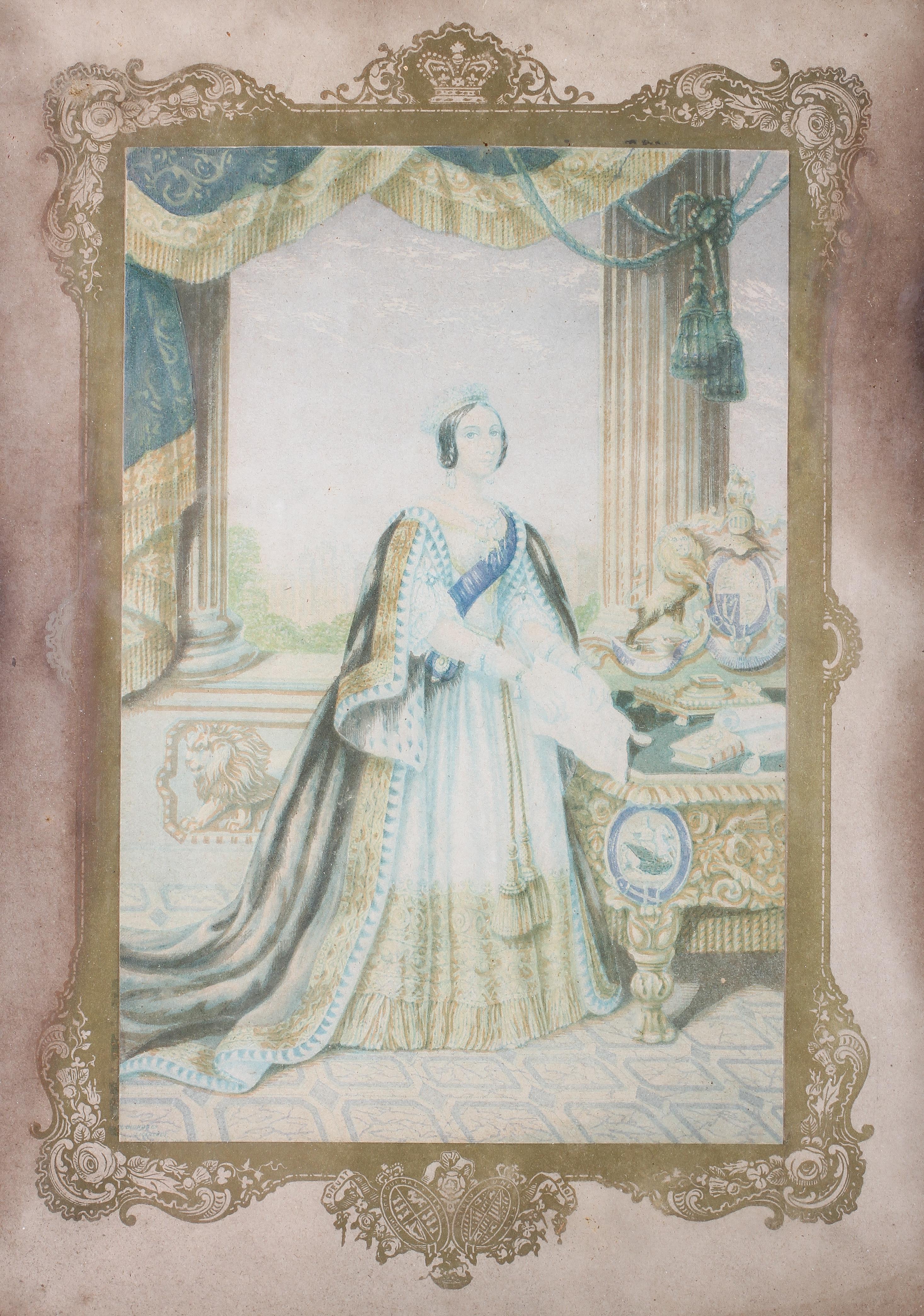 A pair of 19th century coloured prints depicting Queen Victoria and Prince Albert. - Image 2 of 3