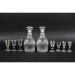 Irish glassware including two Ring Neck decanters with Mushroom stoppers and an assortment of