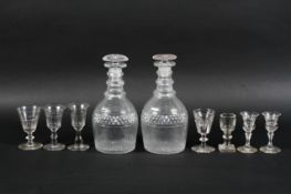 Irish glassware including two Ring Neck decanters with Mushroom stoppers and an assortment of