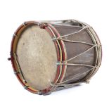 A painted mid-century military rope bound drum. Engraved AM Premier/1941, L37cm, 38cm diam.