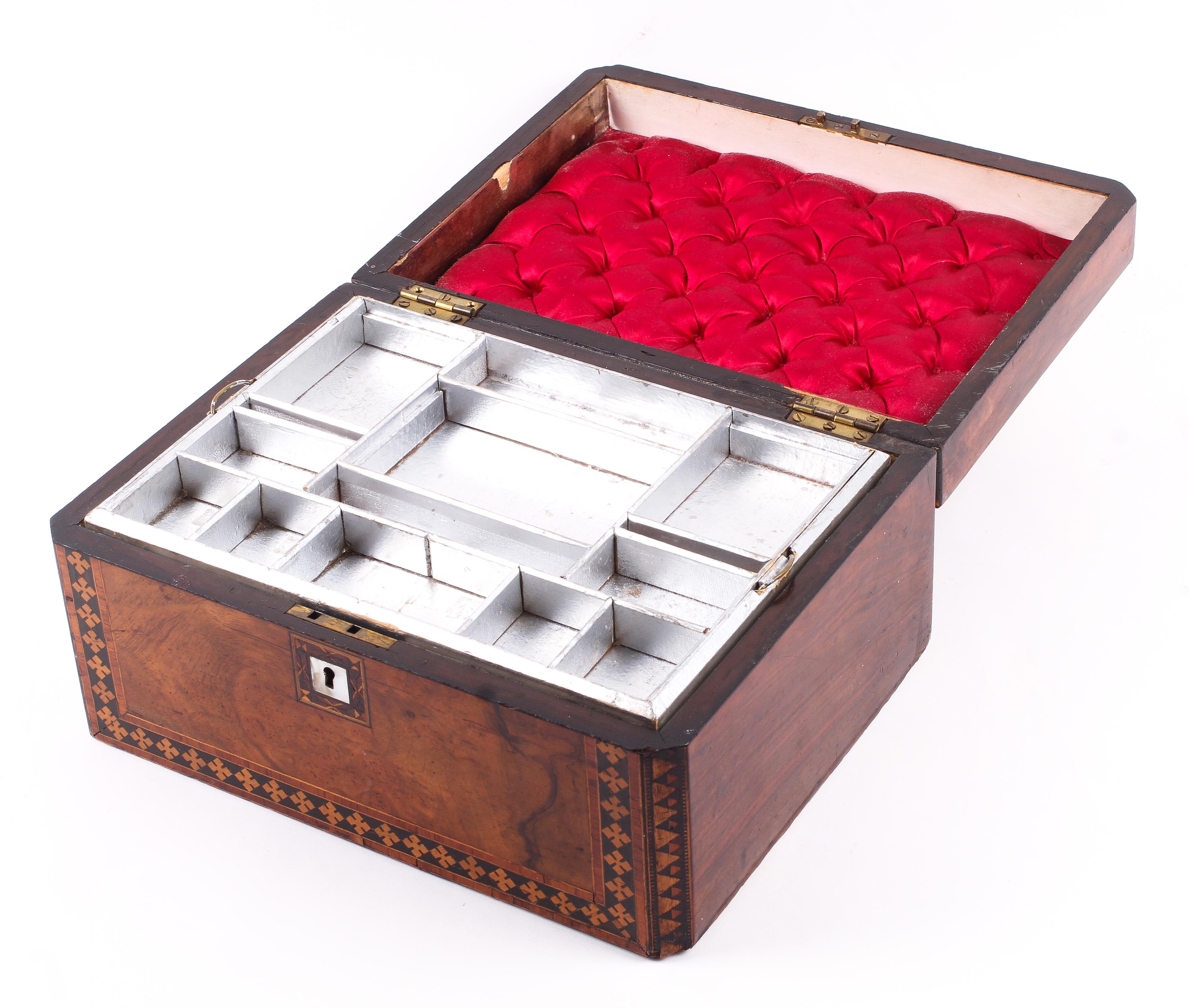 A 19th century Tunbridge ware walnut sewing box. - Image 2 of 2