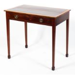 A 19th century mahogany side table. With frieze drawer, on tapering square legs and spade feet, L79.