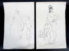 Paul Branson, (British, 21st Century), two nude sketches of Quentin Crisp, black pen on paper.