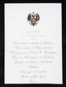 A Nicholas II Emperor of Russia Imperial Russia printed supper menu card.