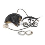 Flying helmet and headphones, voice tube, goggles belonging to Sargent Prater 501 squadron.