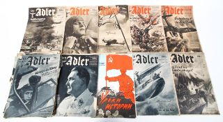 Twelve copies of the scarce German Luftwaffe WWII propaganda photo magazine 'Der Adler'.
